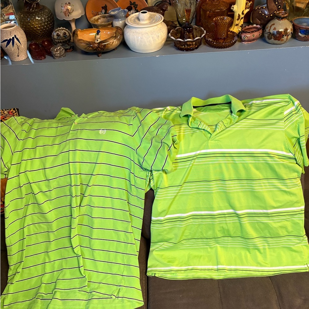2 golf lime Green Striped polo shirts men’s